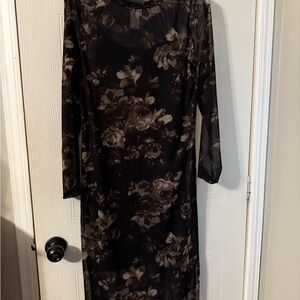 GAP Black Floral Long Sleeve Dress